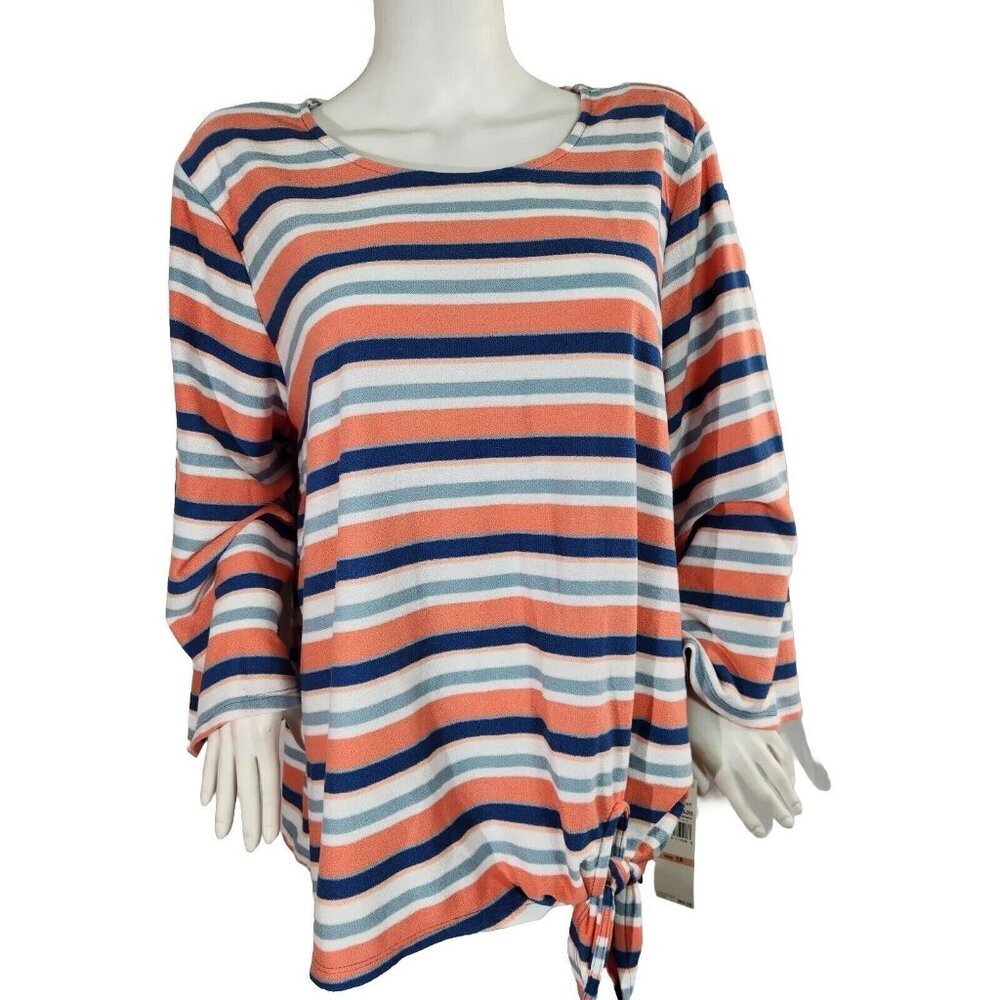 Ruby Rd Women's Multicolor 3/4 Bell Sleeve Striped Knit Top Blouse Size 2X (12)